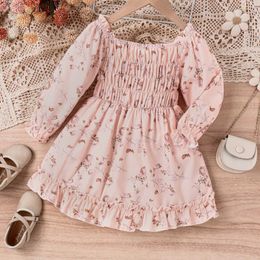 Girl's Dresses Spring And Autumn For 3-6 Years Old Baby Girls Comfortable Simple Style Apricot Colour Printed Beautiful Flowers Fashion Dress