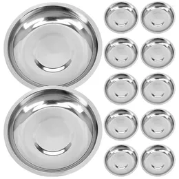 Plates 12 Pcs Stainless Steel Plate Bowl Prep Bowls Metal Tableware Sauce Cooking For Kitchen Gear