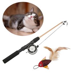 Retractable Cat Toy Fish Type Telescopic Feathers Funny Catcher Teaser Stick Pet Toy Cat Rods Simulation Fishing Rod 240516