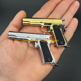 1:3 Metal Gold M1911 Colt Toy Gun Model Fake Gun Mini Alloy Keychain Look Real Collection Pubg Prop Birthday Hanging Gift For Boy Impressive Decompression toys