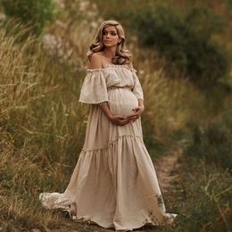Photoshoot Boho Dress One Shoulder Solid Colour Bohemian Style for Everyday Wear Maternity Photography
