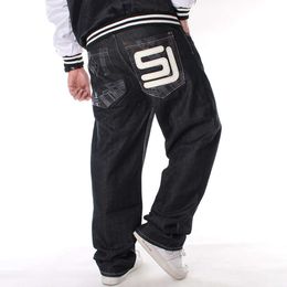 Trendy men's overweight oversized hip-hop jeans HIPHOP street dance printed loose skateboard pants M516 75