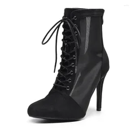 Dance Shoes Women Black Flannel Ballroom Boots Girls Lace-up Salsa Bachata Dancing Closed Toe Practise Latin