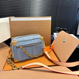 Vintage Box Shoulder Bag Crossbody Designer Denim Bag Mini Soft Trunk Cool Girl Camera Bags Womens Chain Luxury Handbags Purse 240516