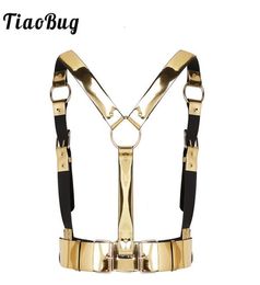 Tiaobug Fashion Gold Unisex Punk Faux Leather Women Men Body Chest Harness Waist Bondage Club Wear Sexy Rave Party Belt Top8560360