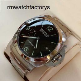 Iconic Wrist Watch Panerai Men's LUMINOR1950 Series Automatic Mechanical Steel Date Titanium Dual Time Zone Mobile Storage Watch 44mm Black Disc PAM00328