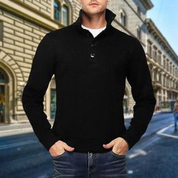 Men's Hoodies Men Sweater Stylish Half Turtleneck For Sports Wear Warm Comfortable Pullover With Loose Fit Button Detail