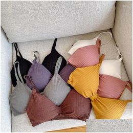 Bras Wire Cotton For Women Push Up Bra Y Lingerie Comfort Tops Female Brassiere Seamless Underwear Solid Intimates Drop Delivery Appar Otdm7