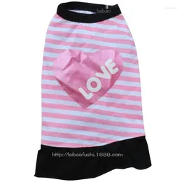 Dog Apparel Pet Clothes Pink And White Stripes Love Print Vest Skirt Summer Dress
