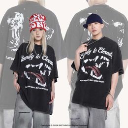 Retro Designer T-shirts for Men and Women Saint Michael Comic Print American High Street Loose Hip Hop Mens Womens Short Sleeve Trendy