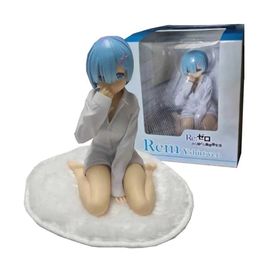 Action Toy Figures 11CM Anime Figure White shirt blue haired girl Another World Rem Sitting Pose Dress Up PVC Desktop Collection box-packed Y240516
