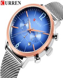 CURREN FashionCasual Chronograph Sport Mens Quartz Watches Mesh Steel Band Wrist Watch Display Date Clock Relogio Masculino2654937