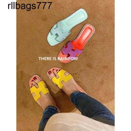 Oran Luxury Slipper Oran Home France Sandal Paris Sandals Rainbow Candy Color Summer H-shaped Suede Flat Bottomed Travel Vacation