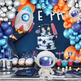 Party Balloons Blue orange balloon wreath arch set astronaut and rocket space party supplies birthday baby shower decoration