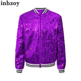 Cosplay Kids Girls Shiny Sequins Jacket Jazz Hip Hop Dance Baseball Coat Long Sleeve Zipper Outerwear Performance Dancewear StreetwearL2405