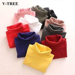Boys T-shirt Long-sleeved Girls Shirts High-necked Baby Tee Solid Color Tops For Children 3-8 Years L2405
