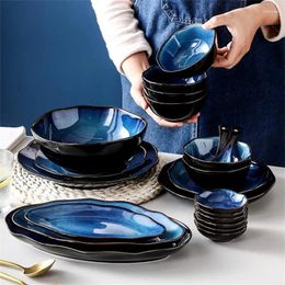 Plates Soup Bowl Multiple Device Types High-temperature Fired Porcelain Space Star Bowls And Dishes Blue Kiln Glaze Noodles