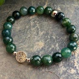 MG2144 New Design 8 MM Faceted Moss Agate Tree Of Life Bracelet Fashion Womens Stress Relief Wrist Yoga Mala