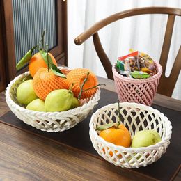 Plates Japanese Hand-woven Ceramic Fruit Tray Household Drain Basket Decoration Candy Storage