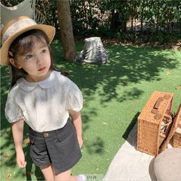 Clothing Sets Girls Summer Set 2024 Korean Solid Colour Doll Collar Shirt And Shorts Two Pieces Casual Comfortable Girl