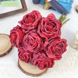 Decorative Flowers Simulation 7 Withered Rose Peony Bouquet Suitable For Home Living Room Dining Table Wedding Decoration Fake Artificial