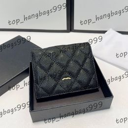 Girls Diamond Lattice Black Short Wallet Purse Card Holder Cowhide Caviar Leather Mini Tiny Clutch Billfold Wear resistant and durable 11x9cm