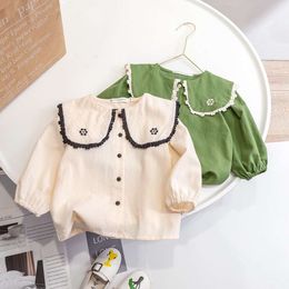 2022 Sonbahar Kız Gömlekler Uzun Kollu Üstler Çocuk Moda Bluz Toddler Kız Kıyafetleri Giysileri Okul Okulu Üniforma Bebek Dış Giyim L2405