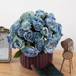 Decorative Flowers Blue Artificial Faux Rose Home Decoration For Wedding Office Party El Yard Creative Simulation Bride Flower Bouquet