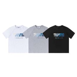 Trapstar letter white blue 3D printed short sleeved T-shirt trendy brand mens and womens couple shorts and cropped pants set