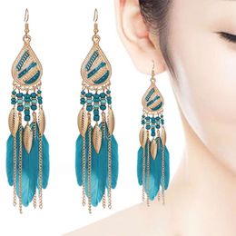 Charm Bohemian feather tassel earrings womens water droplets long ethnic style simple and exaggerated earrings