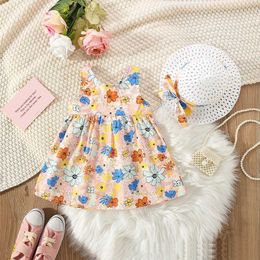 Girl's Dresses Summer New Girls Dress Birthday Party Dress + Hat Big Bow Flower Print Sweet Princess Dress Cool And Light