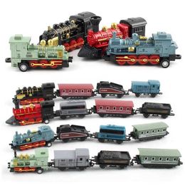 Diecast Model Cars Hot selling simulation retro steam train alloy model swinging back car childrens puzzle set for boys Christmas gifts WX
