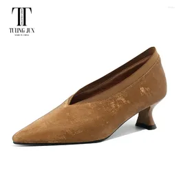 Dress Shoes TULING JUN Spring Autumn 2024 Woman Pointed Head Solid Colours Concise Single Med Thin Heels Pumps For Female T-18-200