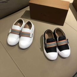 Top kids Sneakers Colored striped ribbon baby shoes Size 26-35 Box protection Buckle Strap girls shoes designer boys shoes 24April