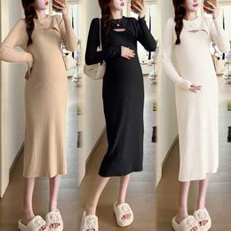 Maternity Dresses Maternity Autumn Winter Thick Warm Nursing Dress Long Sleeve Turtleneck Breastfeeding Clothes Pregnancy Knitted Dress Lactation Y240516