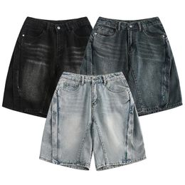 Y2K Vintage Solid Denim Shorts Harajuku Casual Patch Work Mens Street Clothing Basic Simple Extra Large Classic Jeans Shorts 240516