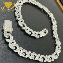 New Infinity Solid Sier Necklace Bling Iced Out Vvs Baguette Moissanite Diamond 15Mm Cuban Link Chain Men Hip Hop Jewelry
