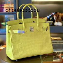 Genuine Leather Handbag Bk 30 Bags of Women's Handbag Lemon Yellow Silver Button Square Alligator Skin