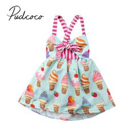 Girl's Dresses 2018 New Baby Princess Girls Summer Preschool Childrens Sleeveless Ice Print with Tutu Party Dress Sundress Clothing 6M-5T WX