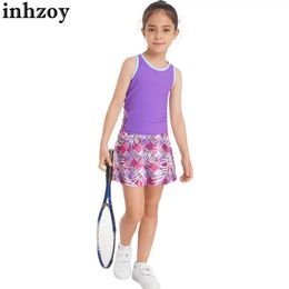 Clothing Sets Kids Girls Tennis Outfit Suit Sleeveless Racer Back Vest Top and Elastic Waist Tennis Skirt Sports Golf Skorts Workout TracksuitL2405