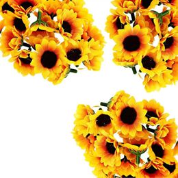 Decorative Flowers 300 Pcs Artificial Sunflower Little Daisy Gerbera Flower Heads For Wedding Party Decor (Yellow&Coffee)