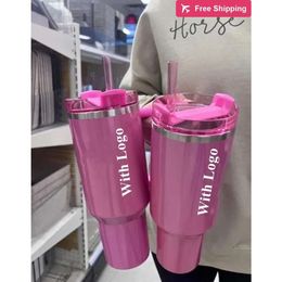 Us Stock Starbucks Winter Cosmo Pink with 1 Quencher H20 40oz Stainless Steel Tumblers Cups Sili stanliness standliness stanleiness standleiness staneliness SOFG
