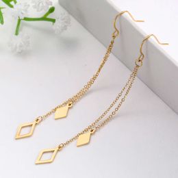 Fashion Stainless Steel Women's Long Chain Hook Drop Earrings Round Triangle Rectangle Geometric Jewellery