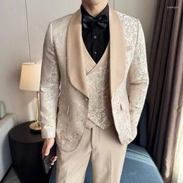Men's Suits (Jacket Vest Pants) Brand Boutique Fashion Solid Colour Men Formal Office Business Suit Groom Wedding Dress Male Slim Blazer Sets