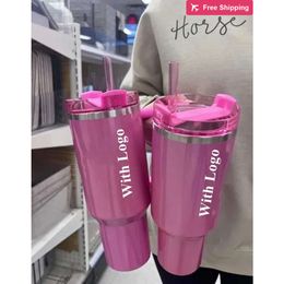 Us Stock Starbucks Cobranded Pink Tumblers Cosmo Winter Shimmery Limited Edition 40 Oz Mug 40oz stanliness standliness stanleiness standleiness staneliness TQP4