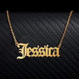 Jessica Old English Name Necklace Stainless Steel 18k Gold plated for Women Jewellery Nameplate Pendant Femme Mothers Girlfriend Gift