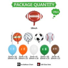 Party Balloons 148PCS Sport Day 18inch Soccer Basketball Rugby Ball Aluminum Foil Balloons Arch Garland Kit Boys Birthday Party Decors Supplies