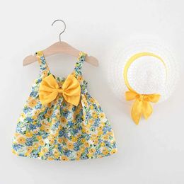 Girl's Dresses 2Pcs/Set Flowers Baby Girl Dresses Summer Fashion Toddler Children Clothes Beach Smooth Dress Kids Costume + Hat 0 To 3 Y