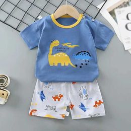 Clothing Sets 2PCS Summer Baby T-shirt Set for Boys and Girls Cartoon Dinosaur Vest Clothing Cotton Childrens Shirt Shorts Set WX