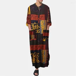 Ethnic Clothing Printed Muslim Men Islam Arabic Dubai Jubba Thobe Islamic Abaya Caftan Djellaba Man Moroccan Dress Oversized 5XL
